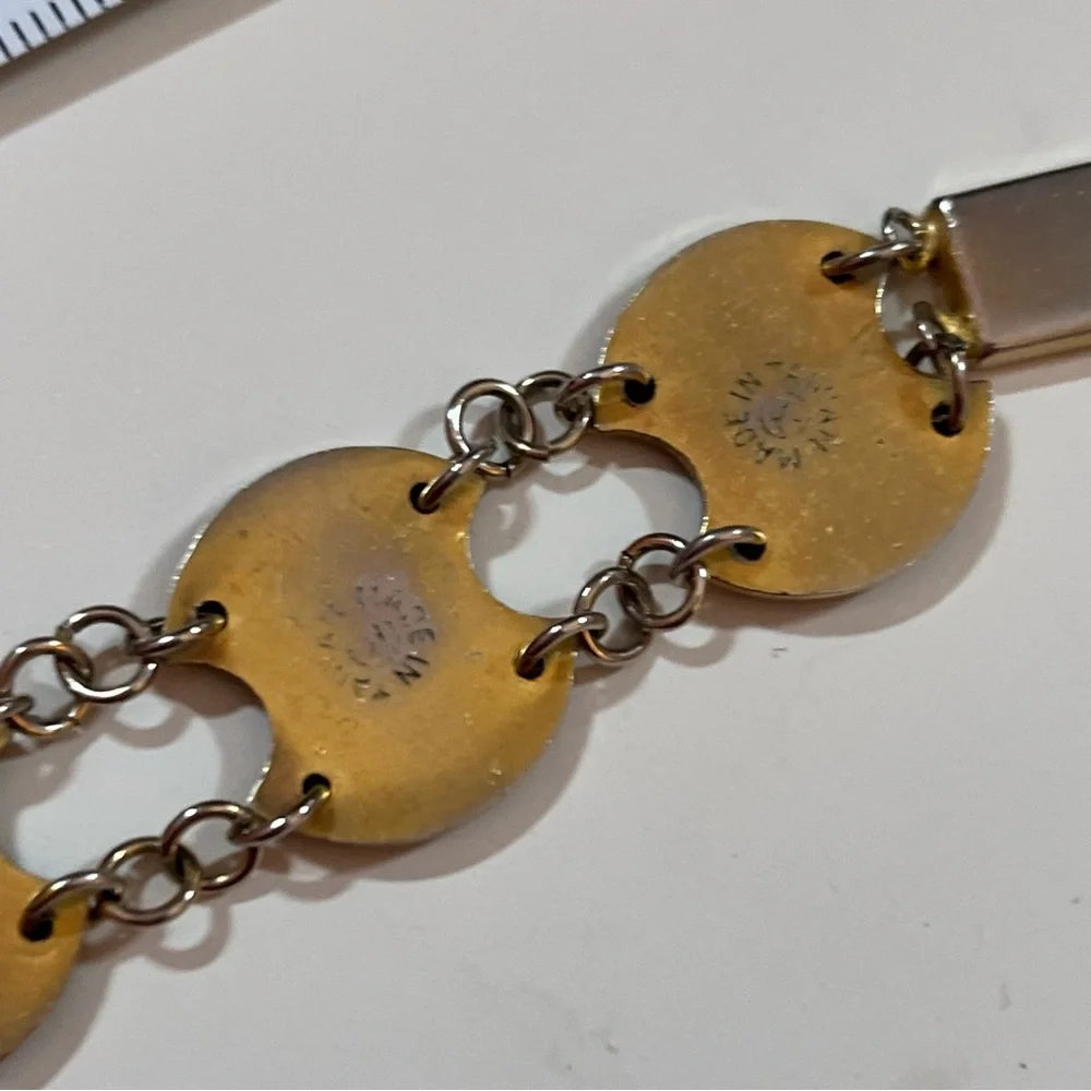 Vintage 60 70 Bohemian Red Enameled Double link made in Taiwan Mod MCM Bracelet - Picture 13 of 16